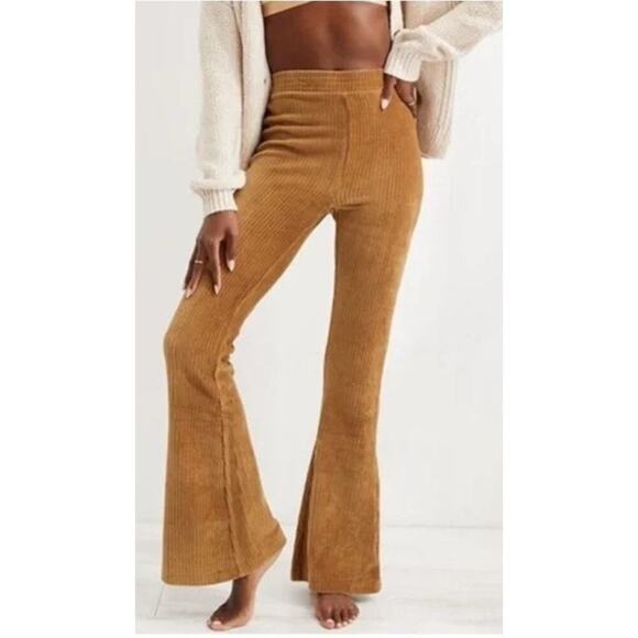 aerie Pants - AERIE High Rise Velvety Ribbed Bell Bottom Flare Pants Lounge Pants Size M